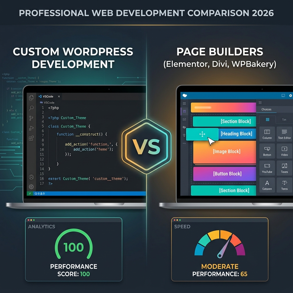 Custom WordPress Theme vs Page Builders Comparison 2026