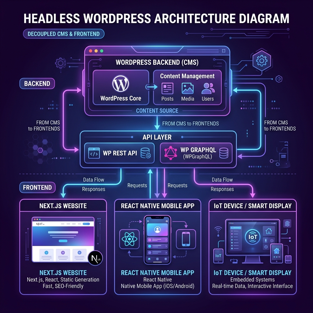 Headless WordPress API architecture diagram