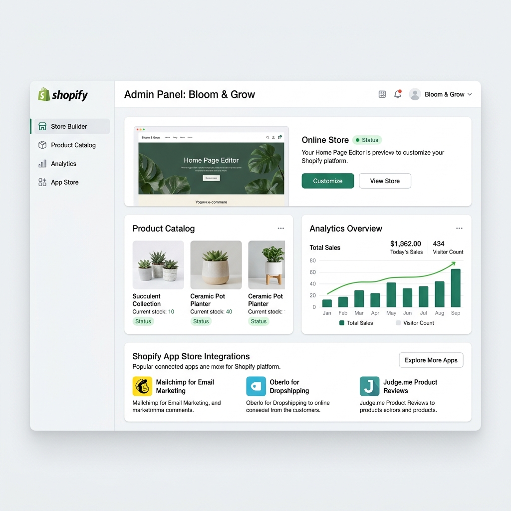 Shopify admin dashboard and ecommerce features