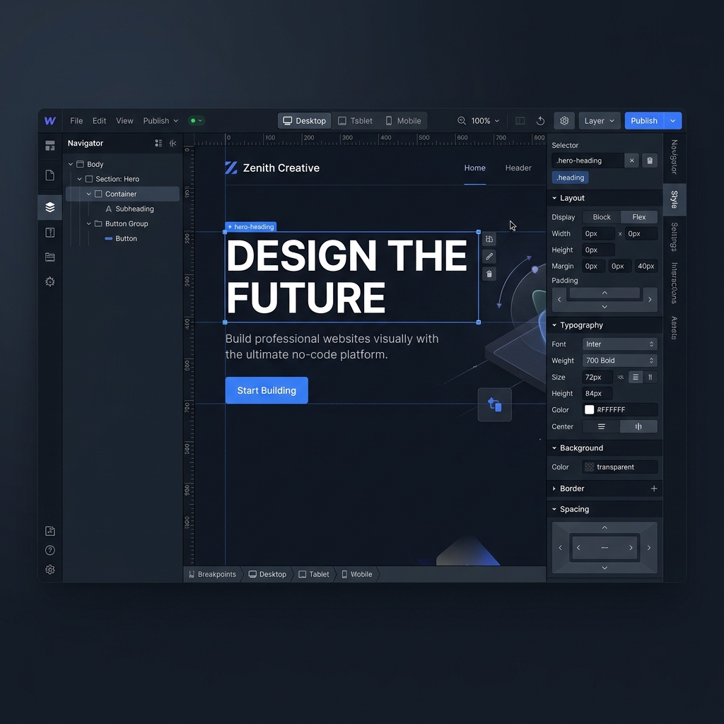 Webflow visual designer and dashboard