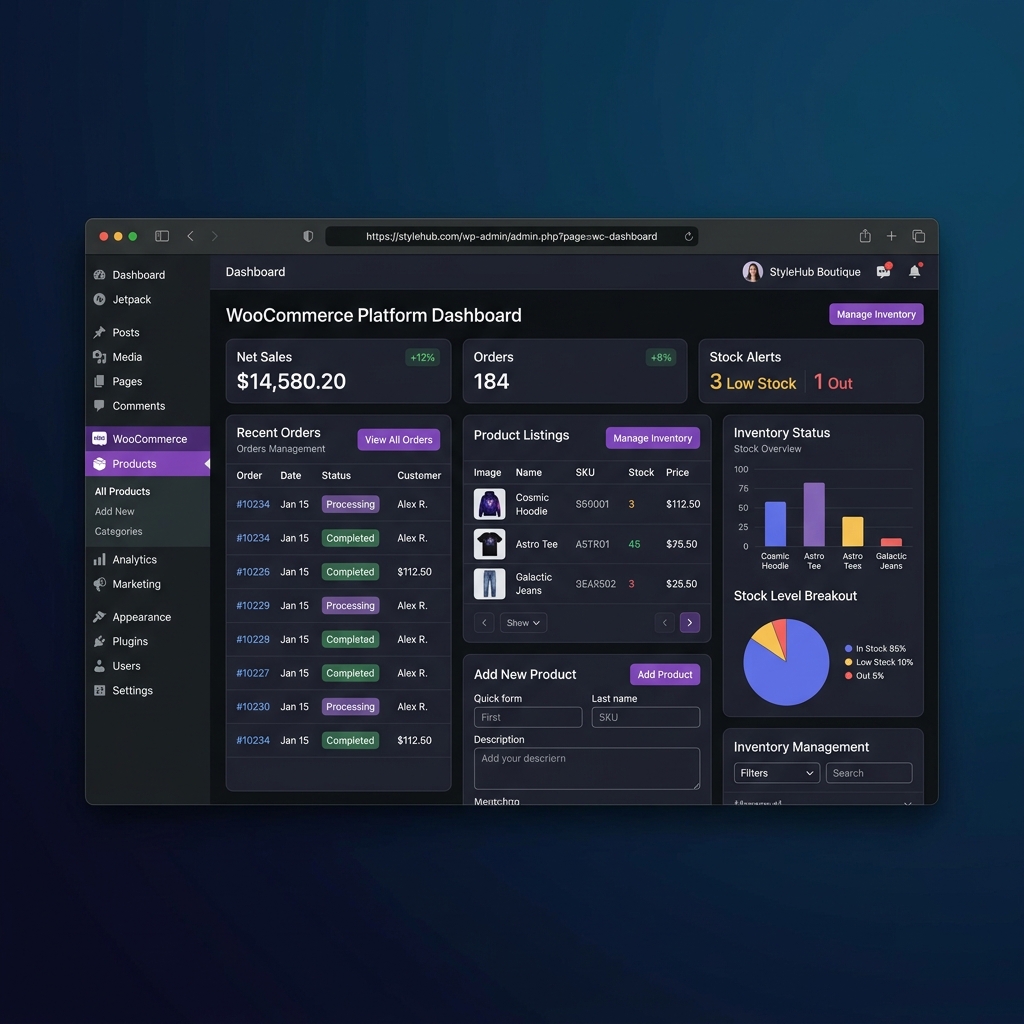 WooCommerce Dashboard and Features